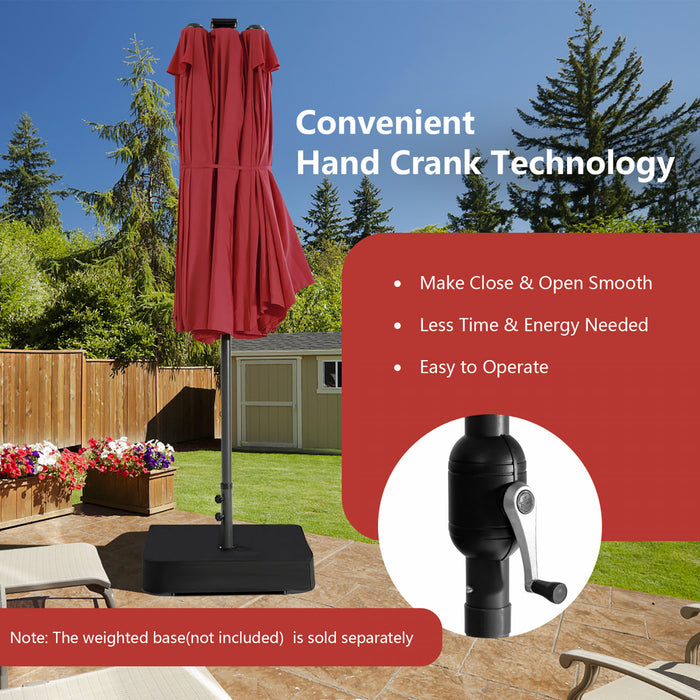 Costway 15FT Twin Patio Double-Sided Umbrella 48 Solar LED Lights Crank Outdoor Wine