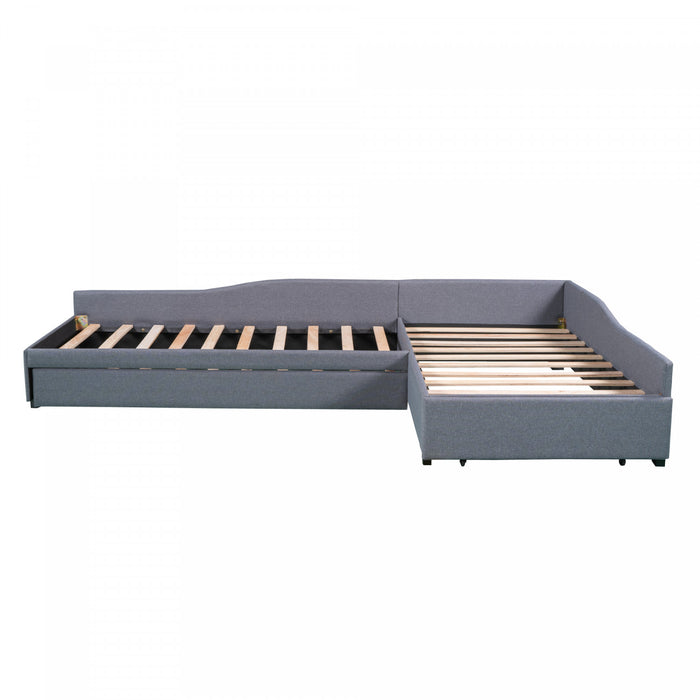 Tyler Linen-look Fabric Upholstered Daybed With Trundle And Storage, Twin Size, Grey