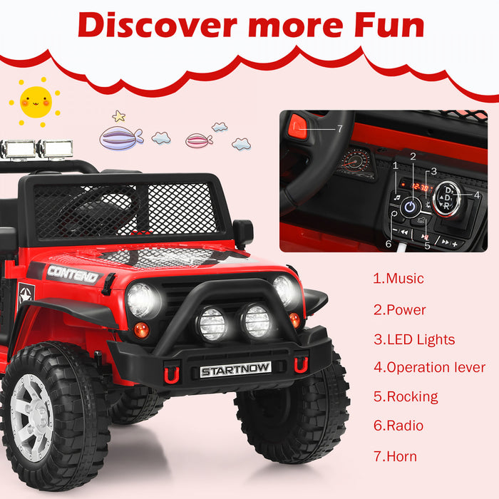 Costway 12v Kids Ride On Truck Remote Control Electric Car W/lights&music Red