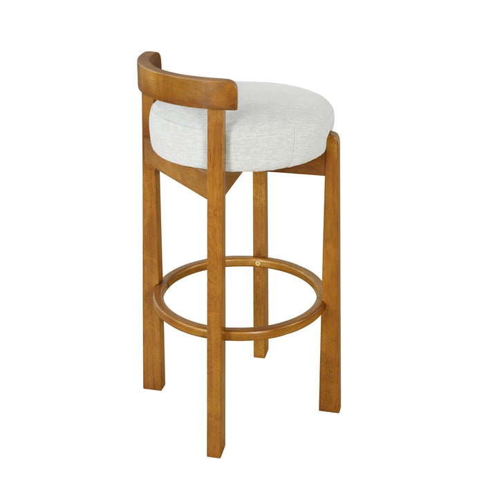 Elise Modern Round Seat Rubberwood Bar Stool Set of 2 with Curved Back Support and Sherpa Upholstery,Ivory