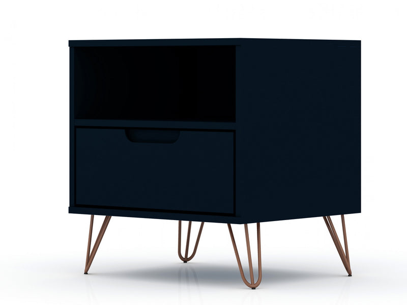 Rockefeller Mid-Century Modern 20\" Nightstand in Midnight Blue (1-Drawer) - Set of 2