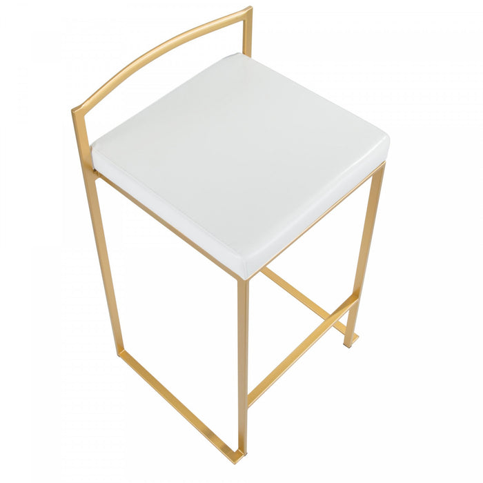 LumiSource Fuji White Faux Leather Contemporary Counter-Height Stool - Set of 2