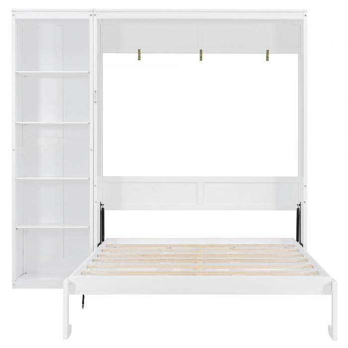 Jessie Space-Saving Multi-Functional Wall Bed with Shelves,Queen Size,White Queen Bed