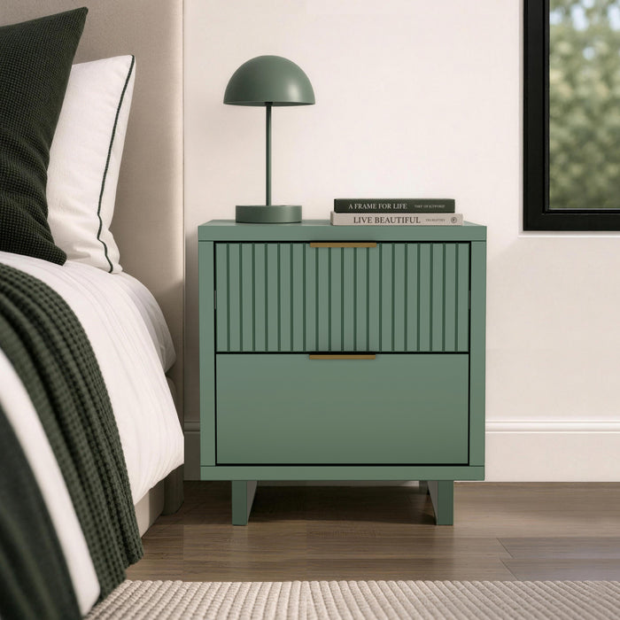Elara Contemporary 18\" Solid Wood Nightstand in Sage Green (2-Drawer)