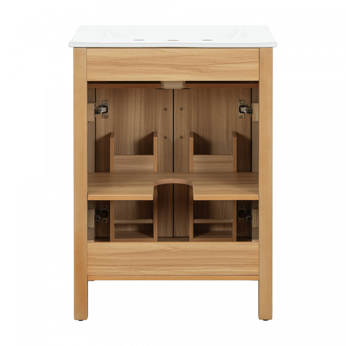 Nolan 24 Inch Modern Wood Bathroom Vanity with Ceramic Sink & Storage, Brown