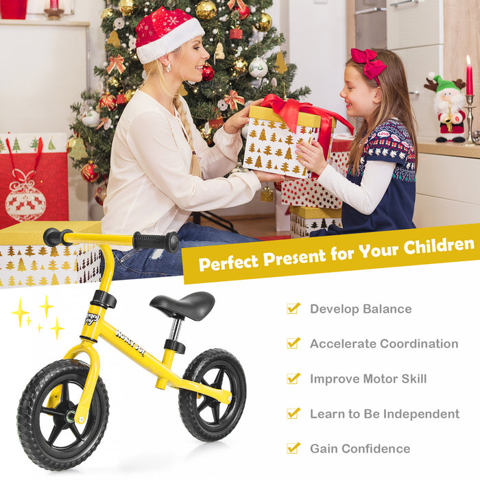 Honeyjoy Kids Balance Bike No Pedal Training Bicycle W/adjustable Handlebar & Seat Yellow