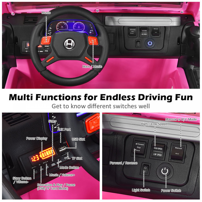 Costway 12v Kids Ride On Car 2 Seater Truck Rc Electric Vehicles W/ Storage Room Pink