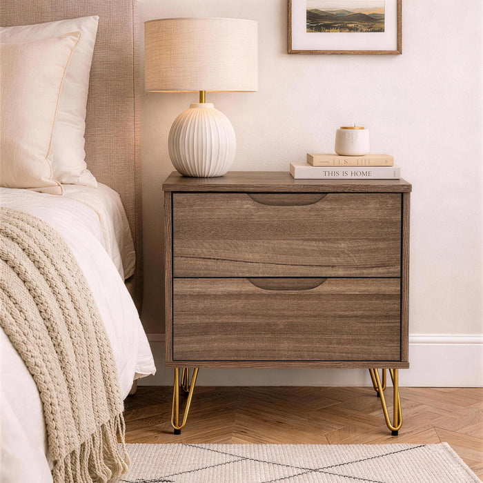 Avira Mid-Century Modern 20\" Nightstand in Brown (2-Drawer)