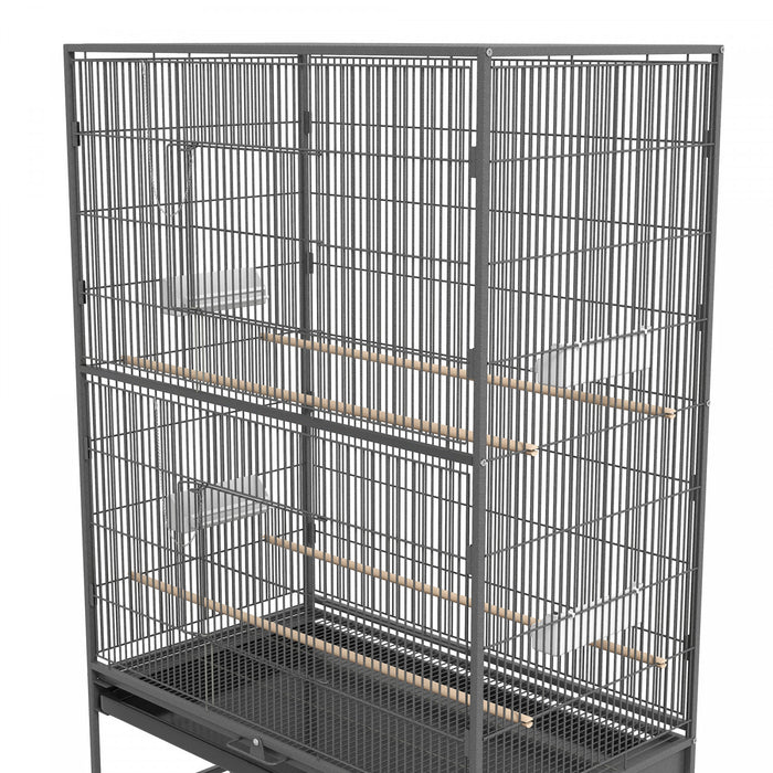 Pawhut 60\" Bird Cage With Stand For Cockatiels Canaries Lovebirds Finches, Budgie Cage With Wheels, Removable Tray, Storage Shelf