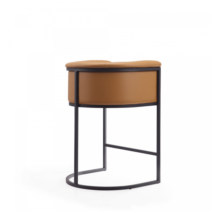 Cosmopolitan Mid-Century Modern Metal Upholstered Counter Stool in Camel - Set of 3 Bar Stool
