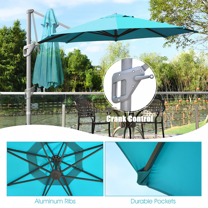 Costway 11ft Patio Offset Umbrella Cantilever Rotation Aluminum Tilt Cross Base Turquoise