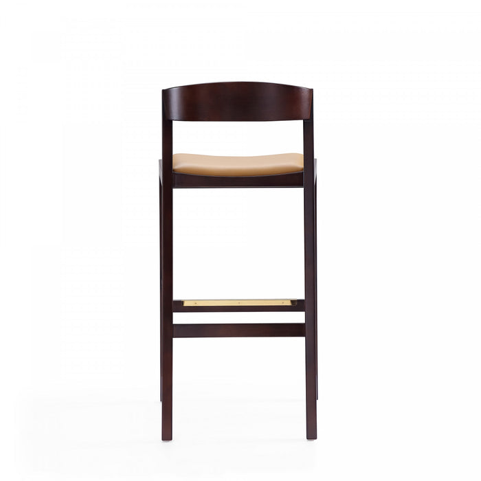 Klismos Mid-Century Modern Wood Upholstered Barstool in Camel - Set of 2