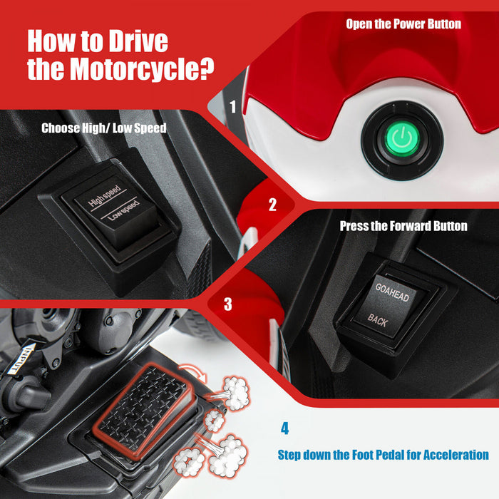 12v Kids Ride On Motorcycle Licensed Bmw 3 Wheels Electric Toy W/ Light & Music Red