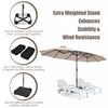 Costway 15FT Double-Sided Twin Patio Umbrella Sun Shade Outdoor Crank Market Base Beige