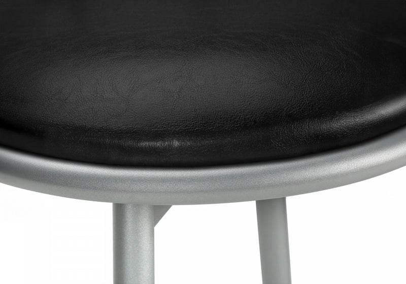 Barstool Set Of 2 Swivel Bar-Height Grey Metal Black Leather-Look Contemporary Modern