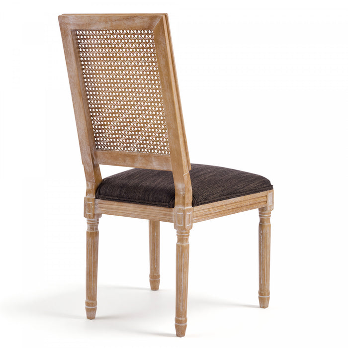 Oliver Solid Wood Rubberwood Dining Chair Set of 2 with Upholstered Seat Cane Backrest and Fluted Legs,Brown