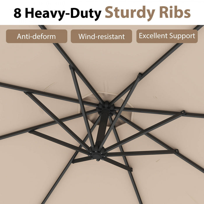 Costway 10 FT Patio Offset Umbrella w/8 Ribs Cross Base Tilt Beige