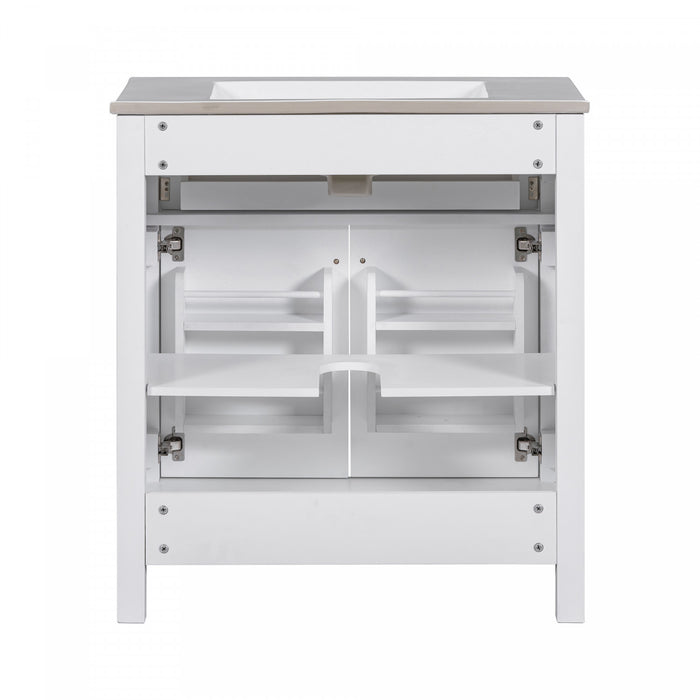 Baker 30 Inch Modern Bathroom Vanity with Ceramic Sink & Storage Cabinet, White