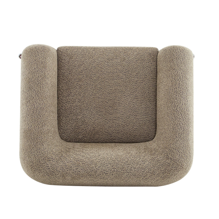 Tuxor Modern Upholstered Boucle Arm Chair with Tuxedo Design, Light Brown, Walnut