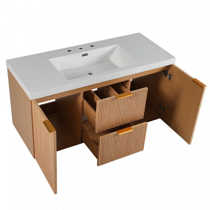 Ethan Wall-Mounted Bathroom Vanity with Integrated Sink Storage,Wood