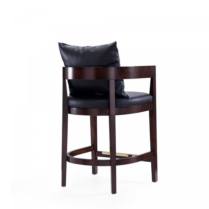 Ritz Mid-Century Modern Wood Upholstered Counter Stool in Black - Set of 3