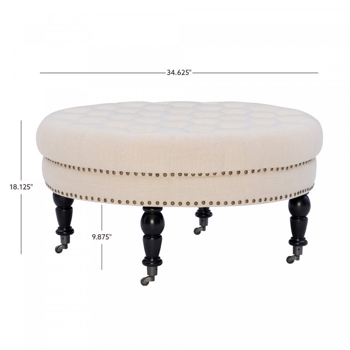 Isabelle Fabric Round Tufted Ottoman - Natural