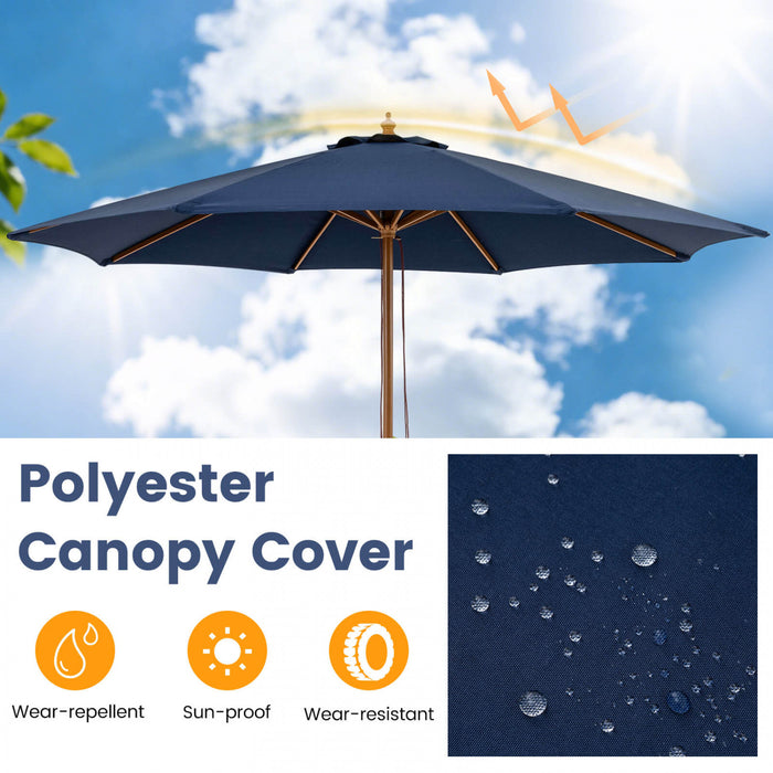 Costway 9 FT Patio Umbrella with Adjustable Height. Rope Pulley Lift. Vented Top for Beach Navy Blue