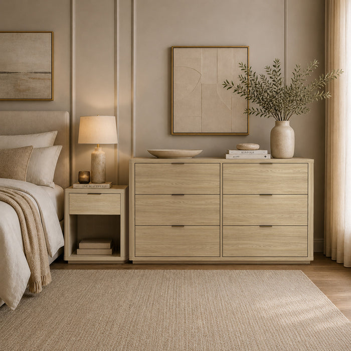 Evelyn Modern 60\" Dresser in Natural (6-Drawer)