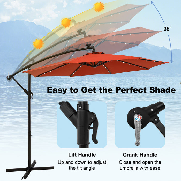 Costwsy 10 Ft Patio Solar LED 40 Lights Offset Umbrella Crank Cross Base Wine Orange