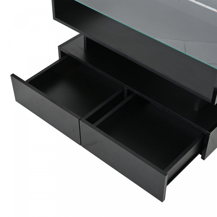 Oliver Lift-Top Coffee Table with LED Lighting and Glass Tabletop,Black