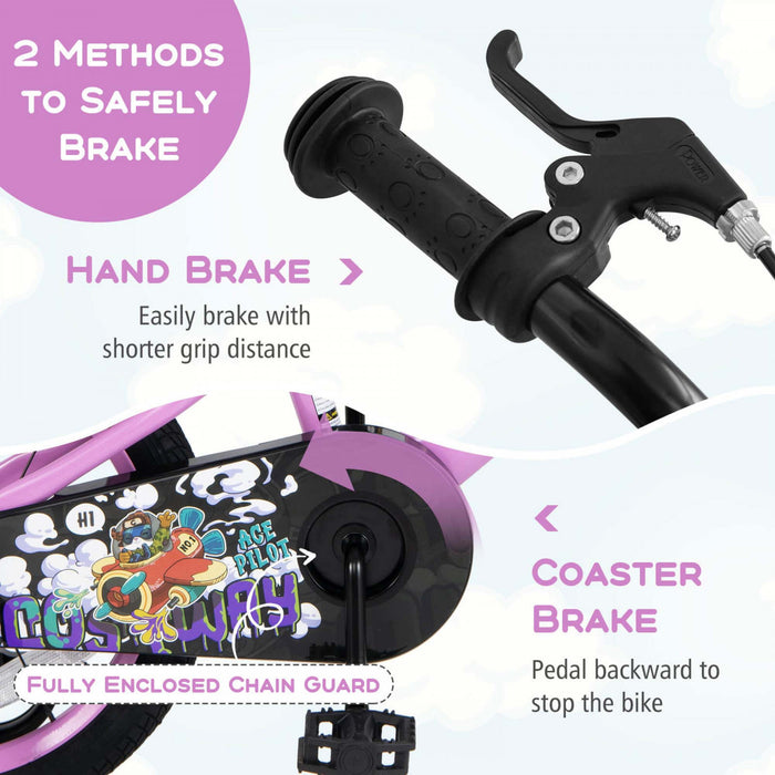 Costway 16\" Kid's Bike For 4-7 With Height-adjustable Handlebar & Saddle Handbrake Purple