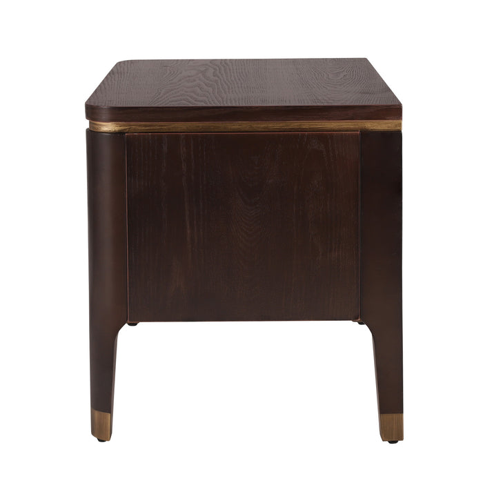 Liam Modern Wave Design Nightstand with 2 Storage Drawers,Dark Brown