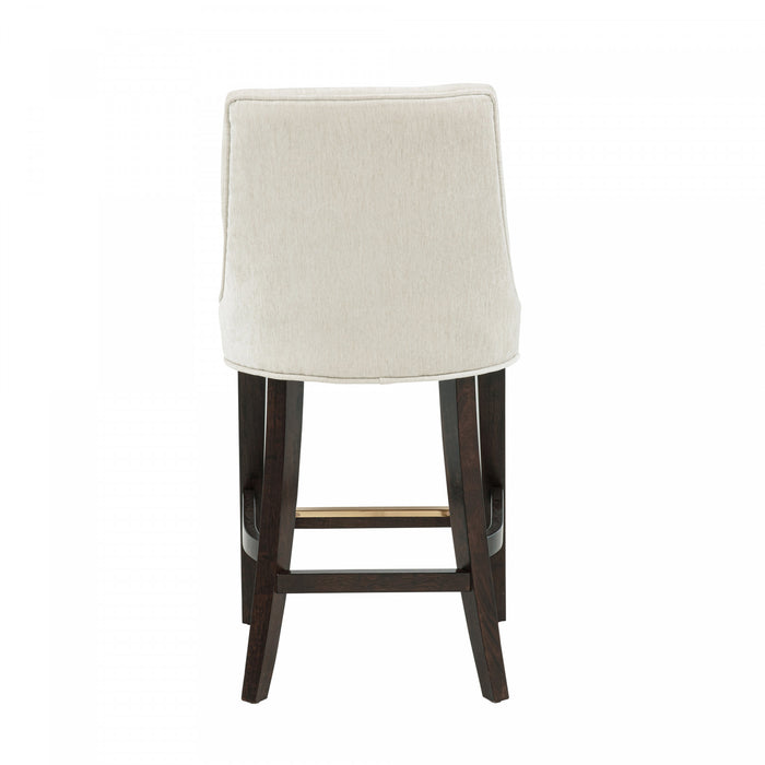 Beever Modern Chenille Wood Counter Stool in Cream - Set of 2 Bar Stool