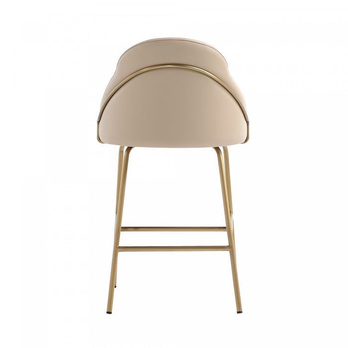 Gracie Modern Metal Upholstered Counter Stool in Tan and Gold Bar Stool