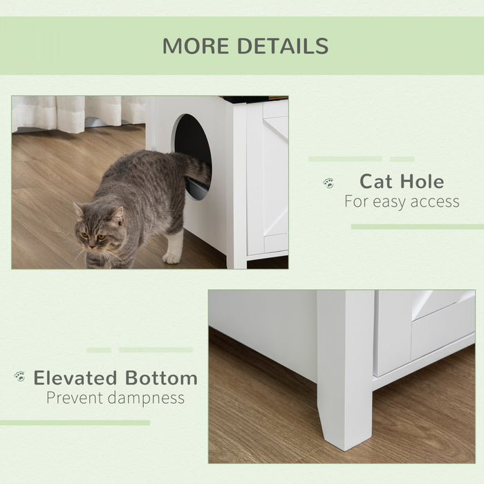 Pawhut Cat Litter Box Enclosure With Sliding Door, Cat Washroom Storage Bench With Cat Hole, Indoor Cat House End Table With Sturdy Wooden Structure, White
