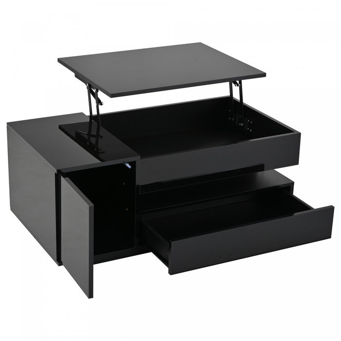 Oliver Height Adjustable Coffee Table with Drawer Cabinet LED Lighting and Storage,Black
