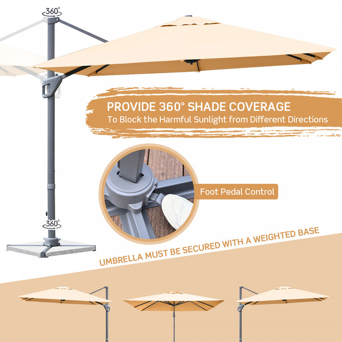Costway 10x10 ft Patio Offset Cantilever Umbrella Aluminum 360° Rotation Tilt Beige