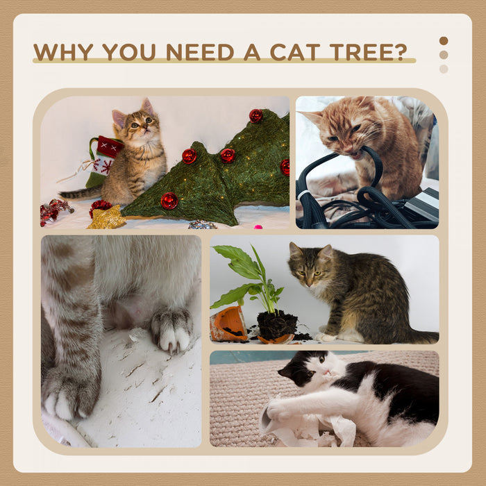 Pawhut Cat Tree, Multi-level Cat Tower With Perch, Scratching Post, Cat Condo, Hammock, Hanging Toy Ball, Cat Furniture For Indoor Cat, Grey