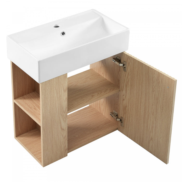 Camille Floating Bathroom Vanity with Ceramic Sink and Left Side Storage, Natural