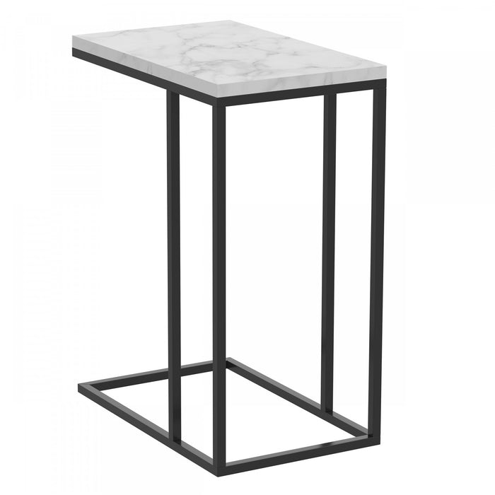 19” C-Shaped Marble Black Metal End Table With Metal Frame - Multicolour