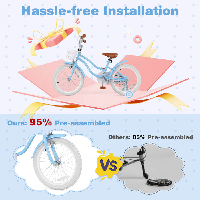 Costway 18\" Kids Bike Toddler Bicycle With Training Wheel Kickstand For 4-8 Years Blue