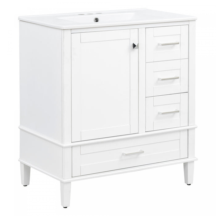 Oliver Solid Wood Bathroom Vanity with Sink Combo and Smart Storage, White