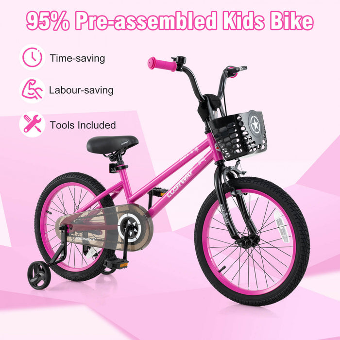 Costway 16\" Kid's Bike With Training Wheels Adjustable Handlebar & Seat Handbrake Pink