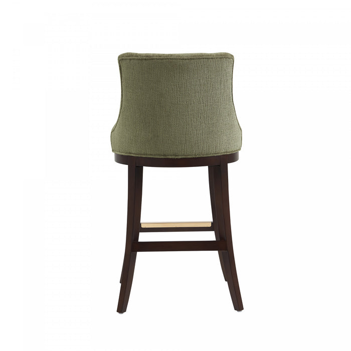 Lucia Modern Chenille Wood Upholstered Barstool in Leaf Green - Set of 2
