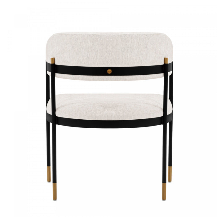 Lia Modern Metal Chenille Armchair in Cream - Set of 2 Dining Chair