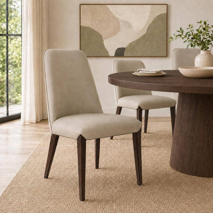 Belmont Contemporary Chenille and Faux Leather Wood Upholstered Armchair in Taupe