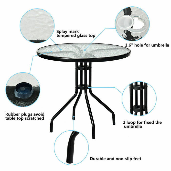 Costway 3PCS Patio Bistro Furniture Set Rocking Glider Chair Glass Table W/Umbrella Hole