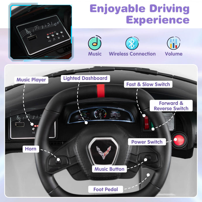 Costway 12v Electric Kids Ride On Car With Remote Control Wireless Connection Lights White