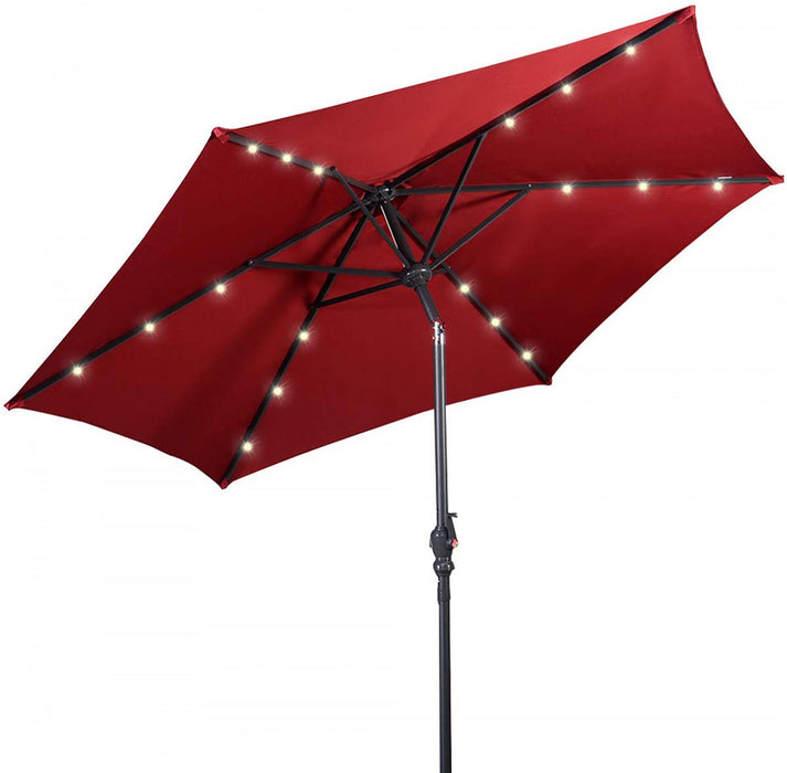 Costway 9ft Market Patio Umbrella w/Solar Lights & 40 LBS Steel Umbrella Stand