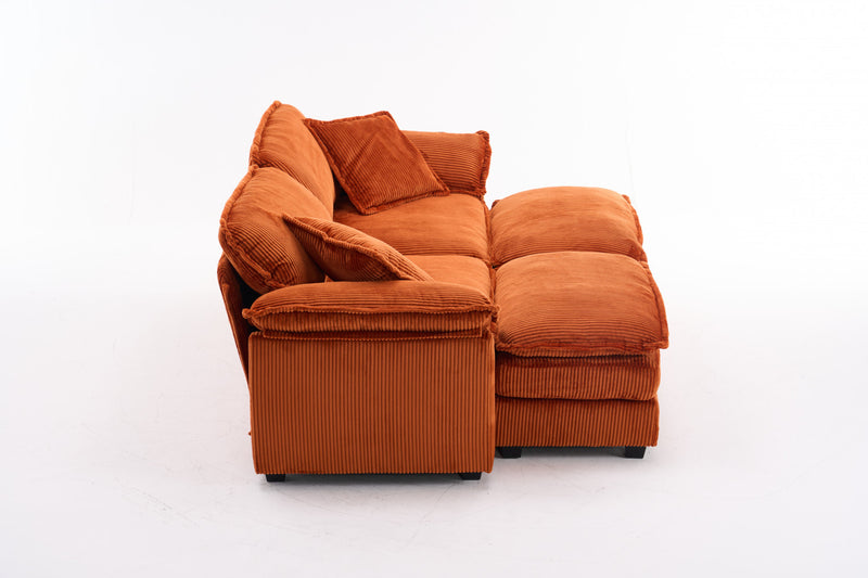 Liam 84.6\" Comfortable Cloud Modular Sofa with Corduroy Upholstered,Orange